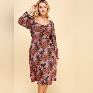 Lily Rose long sleeve ditsy floral pattern smocked midi dress size medium NWT